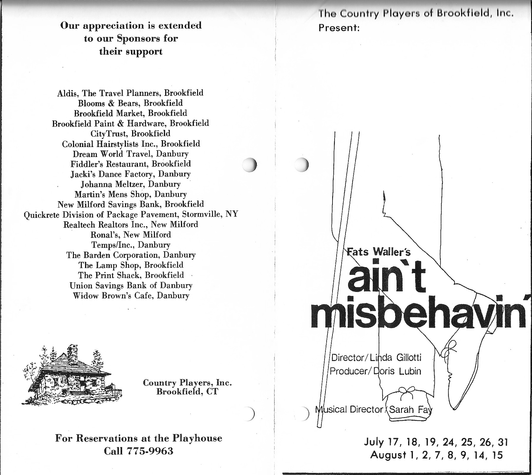 Program cover for Ain't Misbehavin' at Country Players of Brookfield