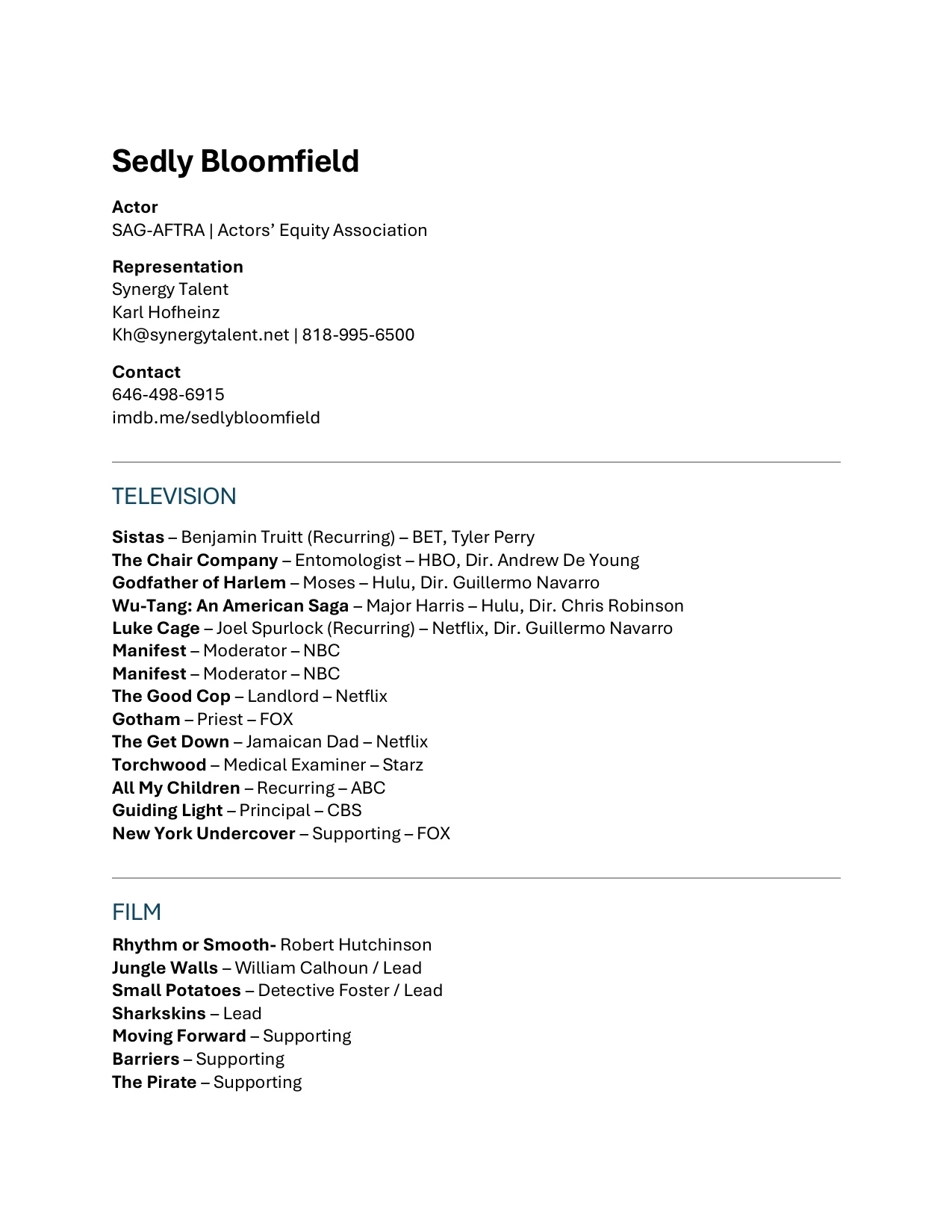 Preview of Sedly Bloomfield resume